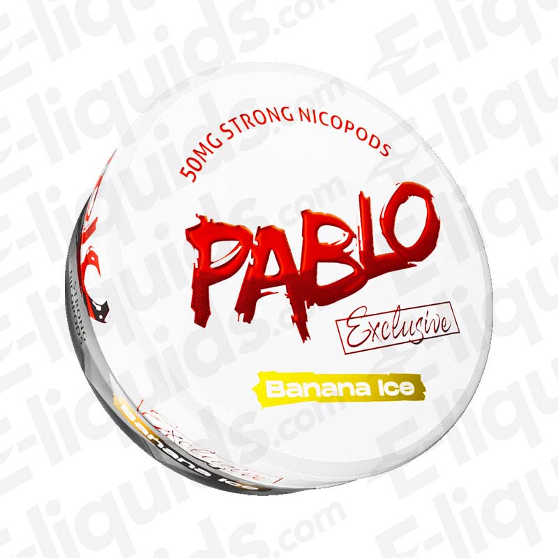 Pablo Exclusive Banana Ice Nicotine Snus Pouches with 50mg nicotine, featuring a chill banana flavor.