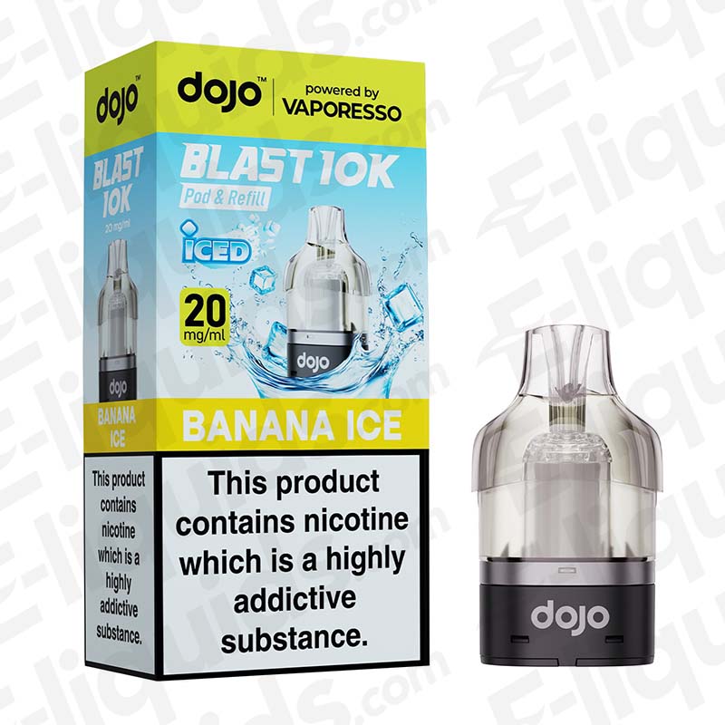 Vaporesso Dojo Blast 10K Banana Ice Prefilled Pod with 10,000 puffs and Corex 2.0 Mesh Coil for smooth Mouth To Lung vaping.