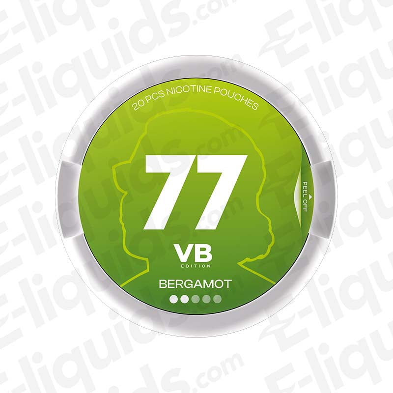 Bergamot 77 VB Edition nicotine pouches can, 20 pieces, 5.2mg or 10.4mg per pouch for a refreshing tobacco-free experience.