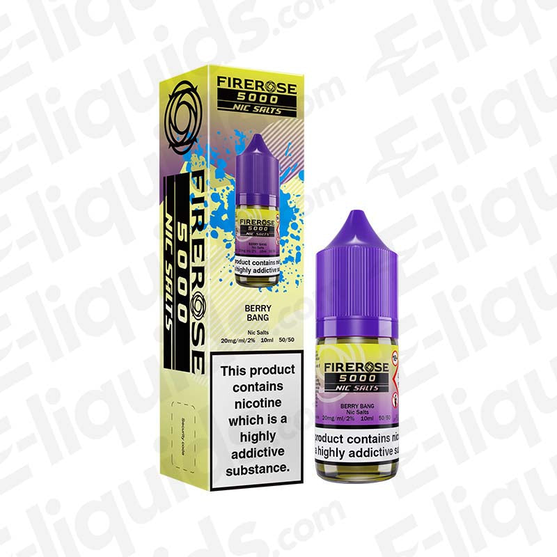 Berry Bang Firerose 5000 Nic Salt E-liquid by Elux, featuring a vibrant packaging with wild berry flavors.