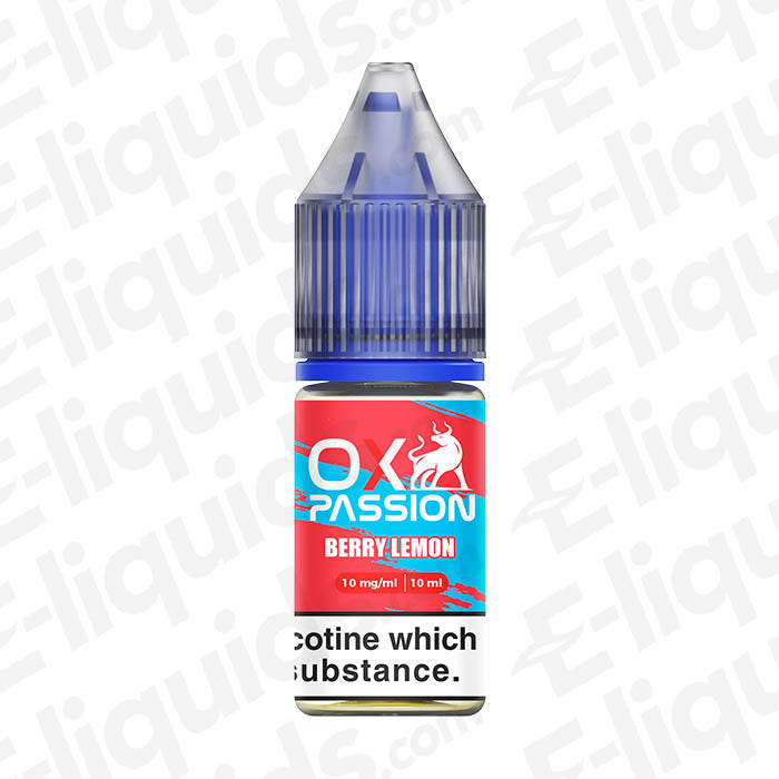 Berry Burst OX Passion Nic Salt E-liquid by OXVA bottle showing 10mg nicotine concentration.