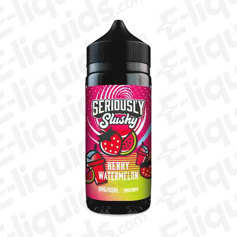 Berry Watermelon Seriously Slushy Shortfill E-liquid bottle by Doozy Vape Co, featuring strawberry and watermelon graphics. 70VG/30PG.