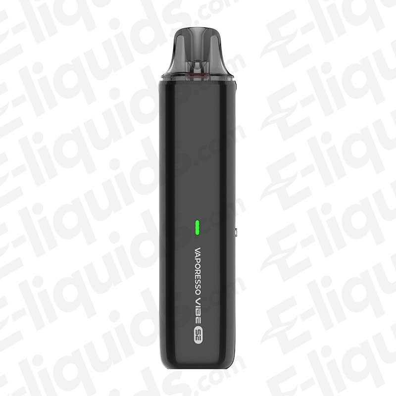 Vaporesso Vibe SE Black Pod Kit sleek black pod vape with clear mouthpiece, LED display and side-fill pod.