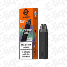 Vaporesso Deliciu Mate Vape Pod Kit in Blackberry Lime flavor with packaging, highlighting its compact design and features.