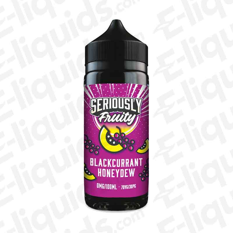 Blackcurrant Honeydew Seriously Fruity Shortfill E-liquid by Doozy Vape Co on a white background, 100ml bottle, 70VG/30PG.