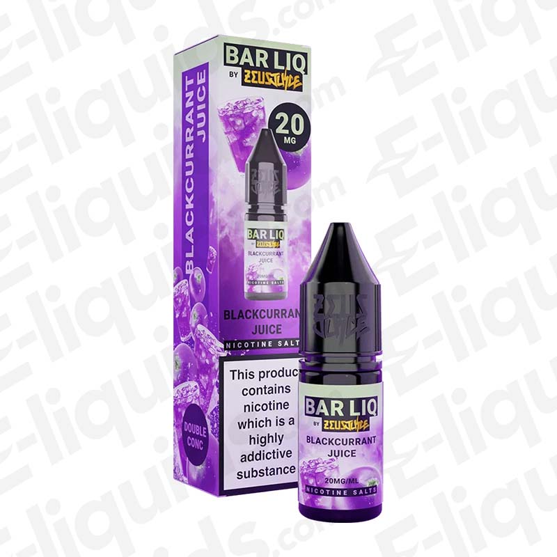 Blackcurrant Juice Bar Liq Nic Salt E-liquid 20mg by Zeus Juice in a stylish packaging for intense MTL vaping.