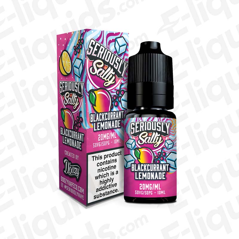 Blackcurrant Lemonade Seriously Salty Nic Salt E-liquid by Doozy Vape Co, 10ml bottle, 20mg strength, fruit menthol flavor.