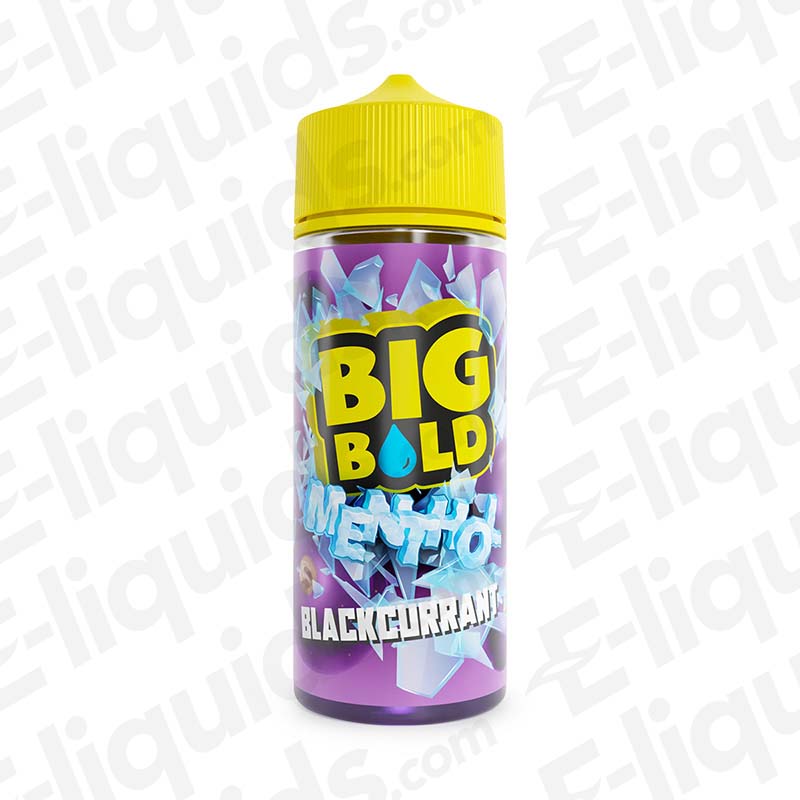 Big Bold Menthol Blackcurrant E-liquid 100ml bottle with vivid design, offering fruity flavor with a refreshing menthol twist.