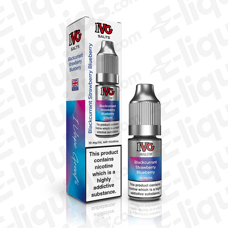 IVG Salts Blackcurrant Strawberry Blueberry Nic Salt E-liquid 10ml bottle with box displayed