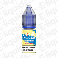 Blue Citrus OX Passion Nic Salt E-liquid by OXVA, 10ml bottle, tangy blue raspberry and lemonade flavor, nicotine salt e-liquid.