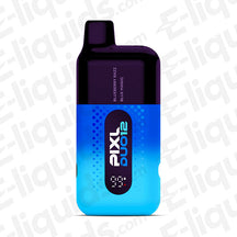 PIXL Duo Legal Big Puff Disposable Vape, featuring Blueberry Razz and Blue Mango flavors in a sleek design.