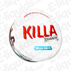 Blue Mint Exclusive Nicotine Pouch by Killa, featuring blueberry and mint flavors in a convenient pouch format.