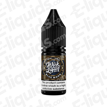 Blue Moon Nic Salt E-liquid by Wick Liquor bottle, featuring blueberry and raspberry slushy flavors with icy cool notes.