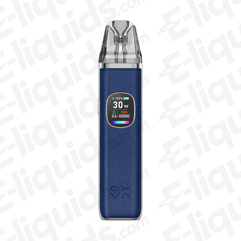 OXVA Xlim Pro 2 Blue Python Pod Kit with 1300mAh battery and fast USB-C charging, featuring sleek 3D curves for comfort.