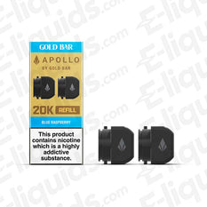 Gold Bar Apollo prefilled pods in Blue Raspberry flavor, pack of 2, compatible with 20K AIO vape kit.