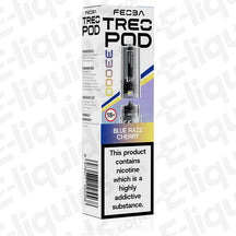 Feoba Treo 33K Blue Razz Cherry Prefilled Replacement Pods box with nicotine warning, featuring HBS Tech 5.0 and advanced airflow.