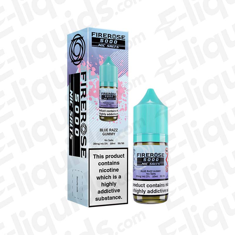 Blue Razz Gummy Firerose 5000 Nic Salt E-liquid by Elux, featuring a bright blue bottle and designed for vaping.