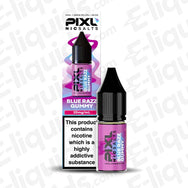 PIXL Nic Salt Vape Juice Blue Razz Gummy 10ml bottle and packaging with nicotine warning.