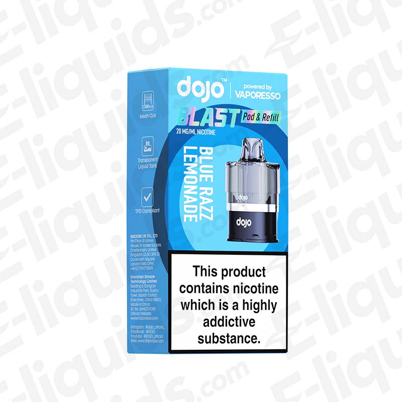 Vaporesso Dojo Blast 6000 Blue Razz Lemonade Prefilled Replacement Pod packaging on white background