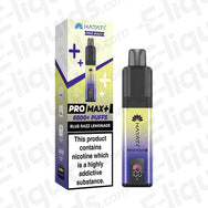 Hayati Pro Max 6K Blue Razz Lemonade Prefilled Pod Kit with fast charge and 850mAh battery, shown with packaging and device.