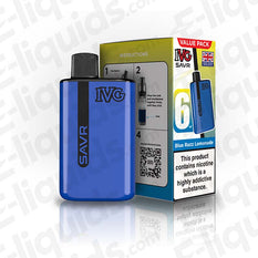 IVG SAVR Legal Big Puff Prefilled Pod Kit in blue with packaging showing Blue Razz Lemonade flavor.