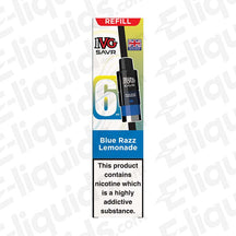 IVG SAVR Blue Razz Lemonade Prefilled Pod, 6ml refill, 20mg strength, nicotine product.