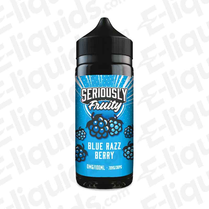 Blue Razz Seriously Fruity Shortfill E-liquid bottle by Doozy Vape Co, 100ml, 70VG/30PG with blue raspberry and candy flavors.