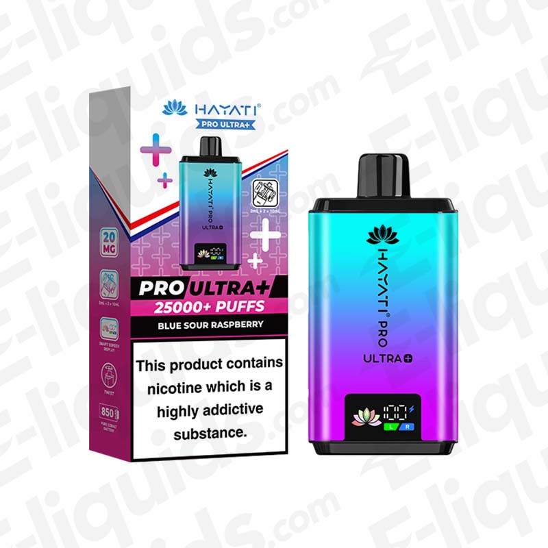 Hayati Pro Ultra+ 25K Blue Sour Raspberry Prefilled Pod Kit with 25000+ puffs and 20mg nicotine strength