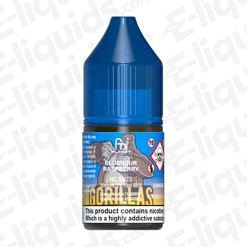 Blue Sour Raspberry RandM Tornado 7000 Nic Salt E-liquid by Fumot in a blue bottle for vaping.