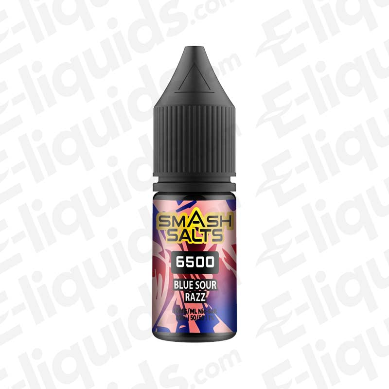 Blue Sour Razz Nic Salt E-liquid by Smash Salts 6500 in 10ml bottle, perfect for pod and pen-style vape kits.