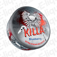 Killa Blueberry Extra Strong Nicotine Pouches can with skull and eagle design.
