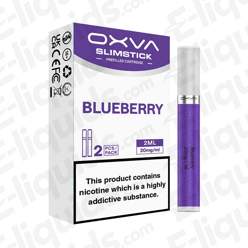 OXVA Slimstick Blueberry Prefilled Pod with bold blueberry flavour in white and purple packaging.