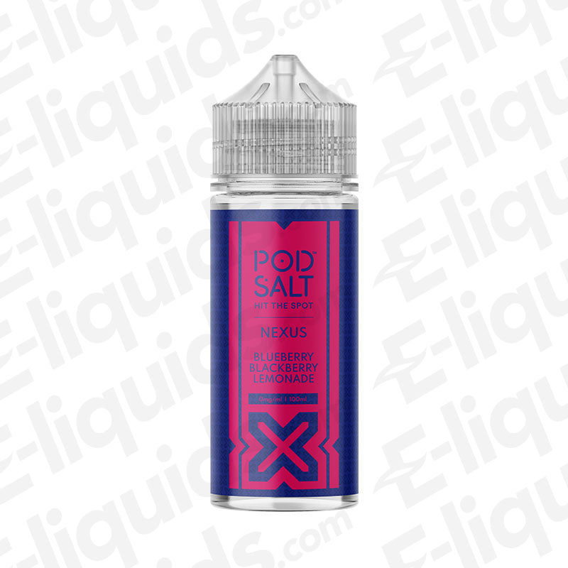 Pod Salt Nexus Blueberry Blackberry Lemonade Shortfill E-liquid in a 100ml bottle for a refreshing vaping experience.