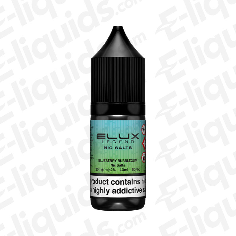 Blueberry Bubblegum Nic Salt E-liquid by Elux Legend in a 30ml bottle, featuring a fun and fruity flavor for vape kits.