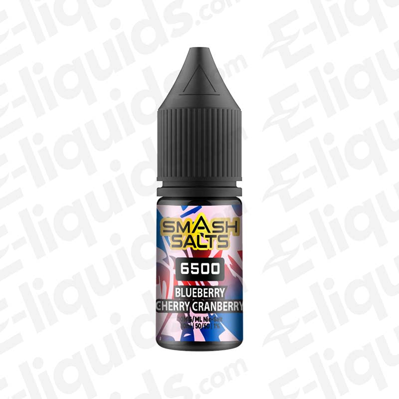 Blueberry Cherry Cranberry Nic Salt E-liquid by Smash Salts 6500 in a 10ml bottle, ideal for pod and pen-style vapes.