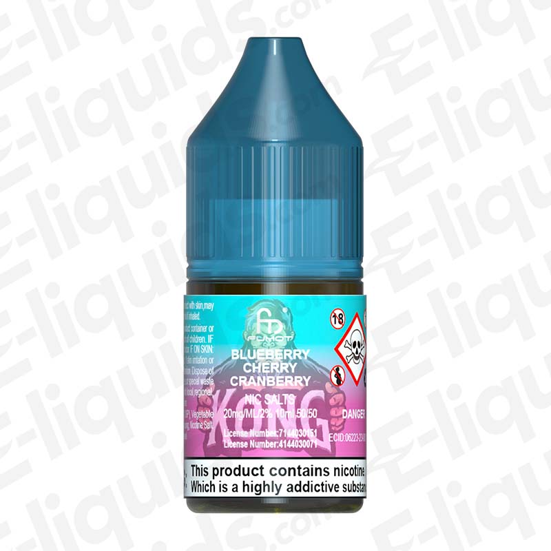 Blueberry Cherry Cranberry RandM 7000 Nic Salt E-liquid by Fumot in a blue bottle, 10mg and 20mg nicotine options.
