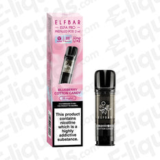 Elf Bar ELFA PRO Blueberry Cotton Candy vape pod packaging and pod.