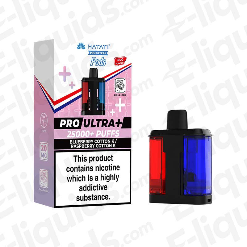 Hayati Pro Ultra Blueberry Cotton K and Raspberry Cotton K 20mg Prefilled Pods