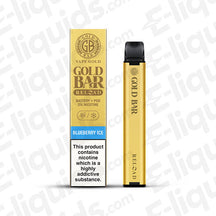 Gold Bar Reload Pod Kit in Blueberry Ice flavor with packaging, featuring a rechargeable battery and refillable pods.