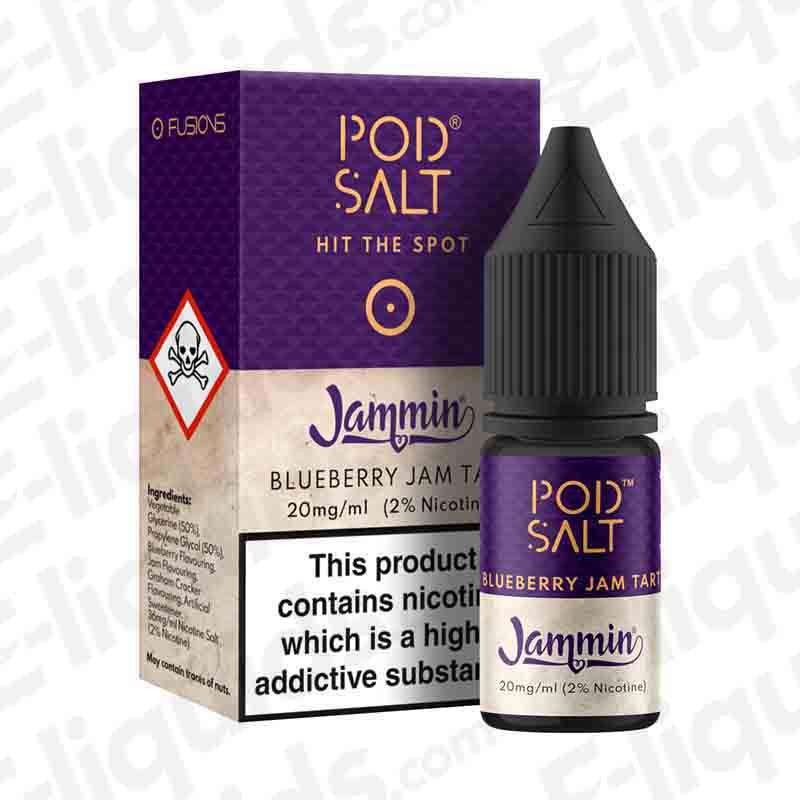 Blueberry Jam Tart Fusion Nic Salt E-liquid by Pod Salt in a bottle with packaging, featuring a rich dessert flavor.