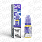 Lost Mary Nic Salt Vape Juice Blueberry 10ml bottle with 5mg strength in front of packaging.