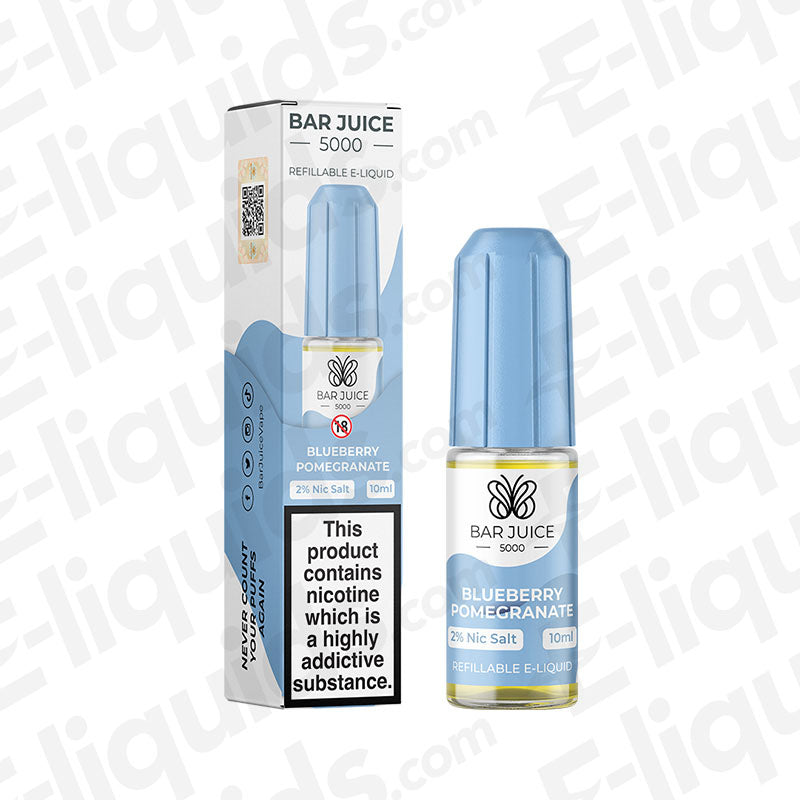 Blueberry Pomegranate Nic Salt E-liquid by Bar Juice 5000 in 10ml bottle with packaging