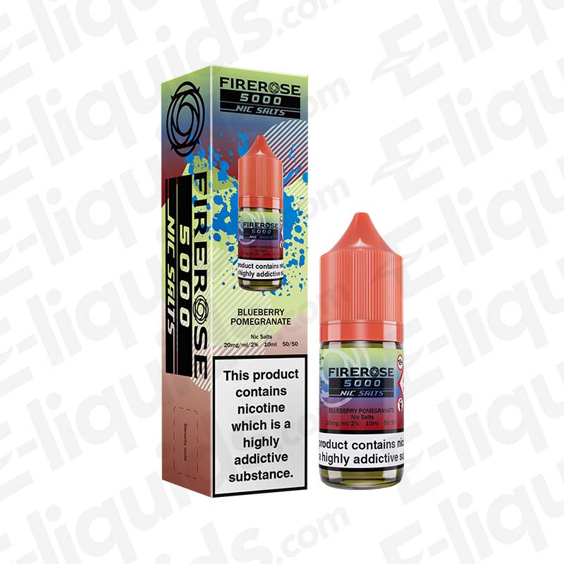 Blueberry Pomegranate Firerose 5000 Nic Salt E-liquid by Elux in packaging, showcasing vibrant design and flavor.