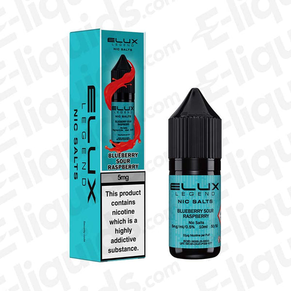 Blueberry Sour Raspberry Nic Salt E-liquid by Elux Legend bottle and packaging
