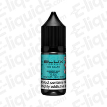 Blueberry Sour Raspberry Nic Salt E-liquid by Elux Legend in a 30ml bottle, featuring a vibrant label with warnings.