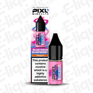 PIXL Nic Salt Vape Juice Blueberry Sour Raspberry bottle with box, 10mg/mL nicotine strength, premium e-liquid packaging.