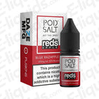 Pod Salt Blue Razapple Ice Nic Salt E-liquid 20mg bottle with packaging, featuring crisp apple and berry flavors for vaping.