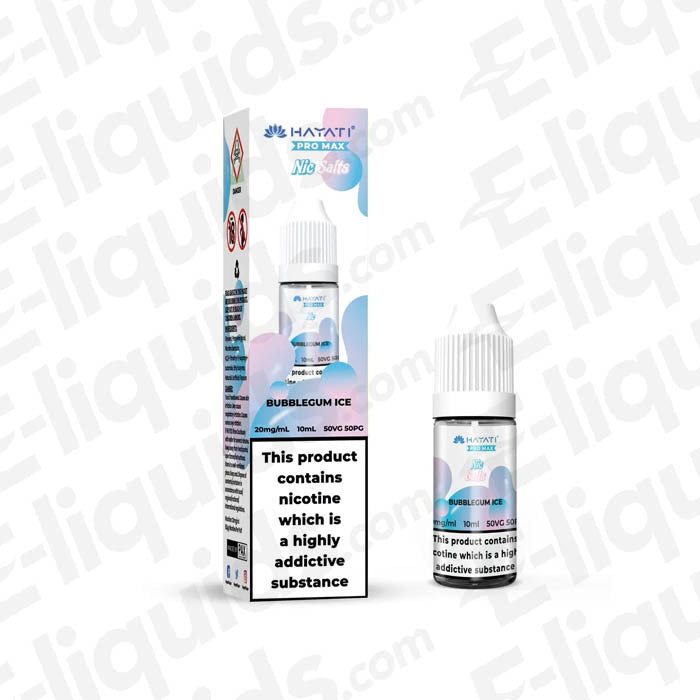 Bubblegum Ice Nic Salt E-liquid by Hayati Pro Max in a 30ml bottle with a nostalgic bubblegum flavor and menthol finish.