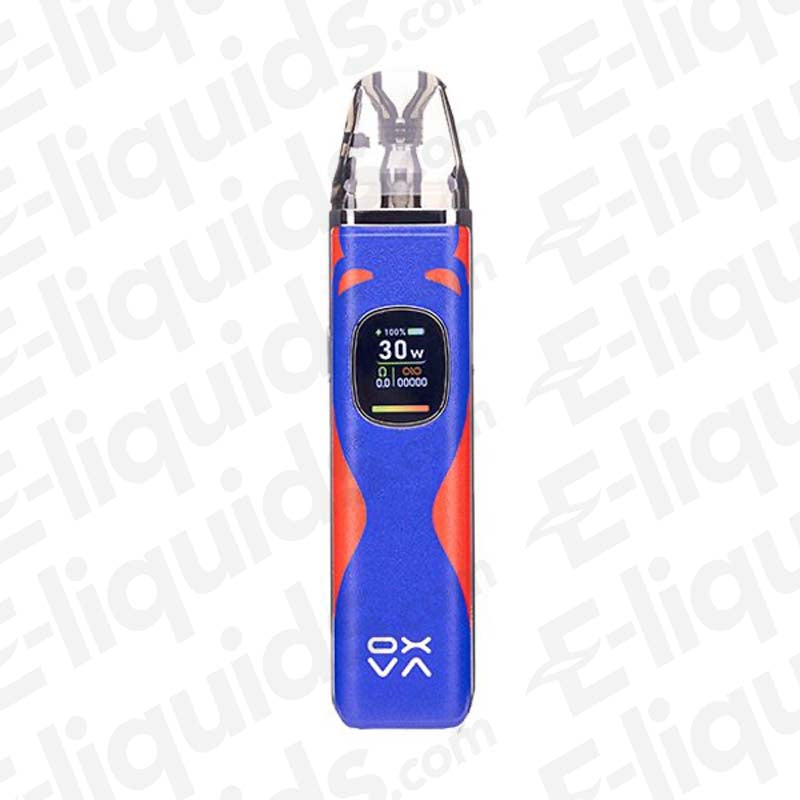 OXVA Xlim Pro 2 Pod Kit in Champion Blue with 3D curves and USB C port for fast charging, featuring a 1300 mAh battery.