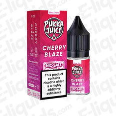Cherry Blaze Nic Salt E-liquid by Pukka Juice in a 10ml bottle, featuring cherry lemonade flavor with a refreshing ice finish.